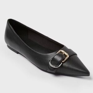 A New Day Valentina Pointed Toe Buckle Ballet Flats Size 7 Black